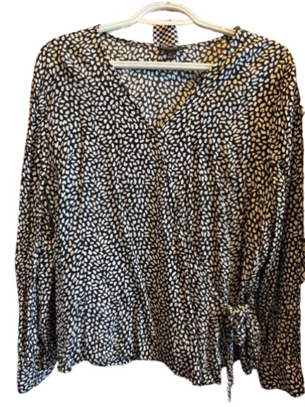 Talbots Black and White Printed Long Sleeve Blouse